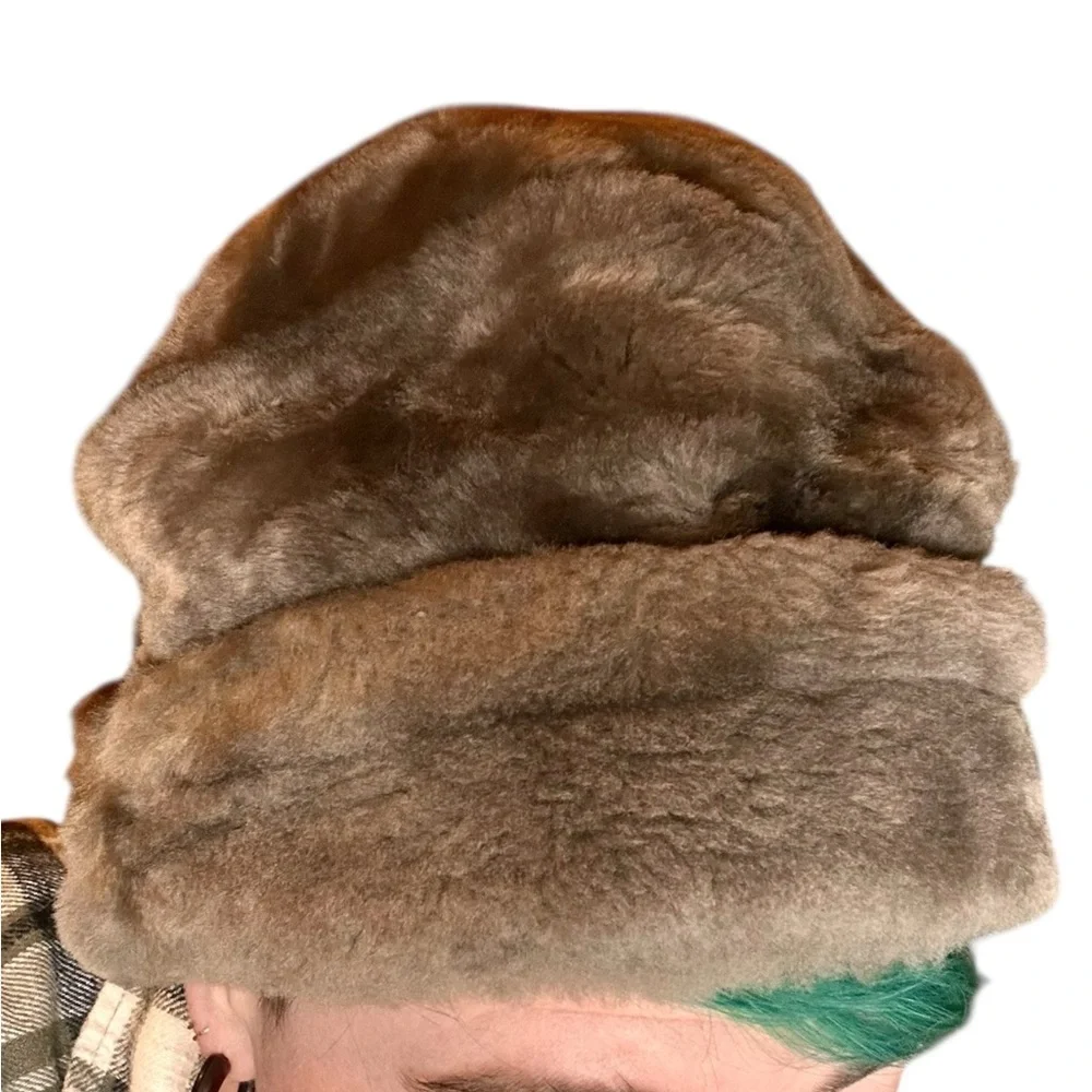 Vintage Men's Gray Leather/Faux Fur Winter Topper Hat Size M - Picture 5 of 9